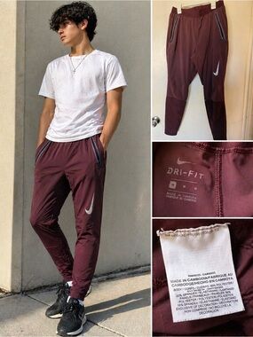 Nike Dri-FIT Burgundy Joggers Size M Athletic Running Pants